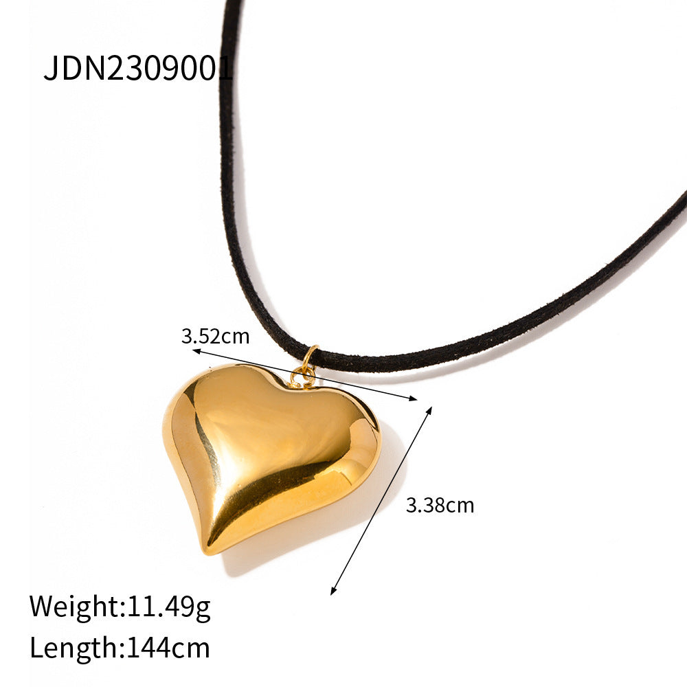 Gold Plated Stainless Steel Smooth Love Heart Necklace Series Hypo-Allergenic Tarnish Water Resistant Chunky Women Jewelry