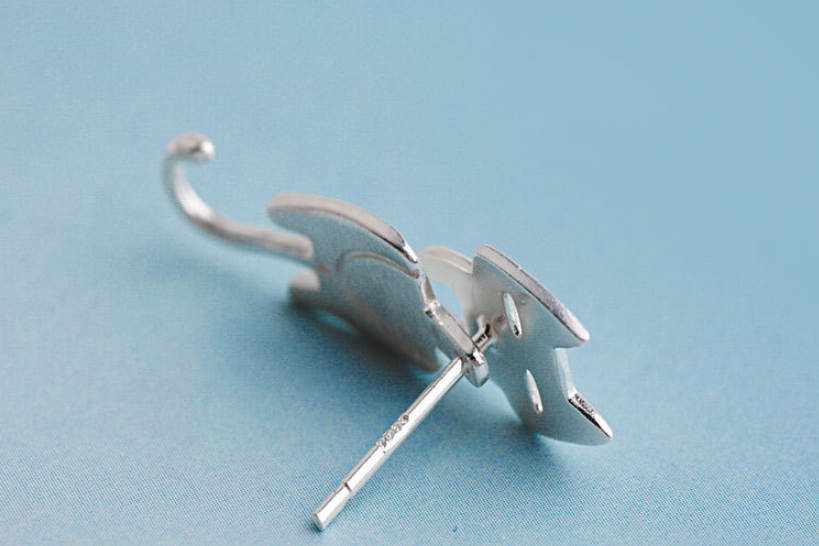 S925 Sterling Silver Stud  Detachable Cat Fish Pin Earrings