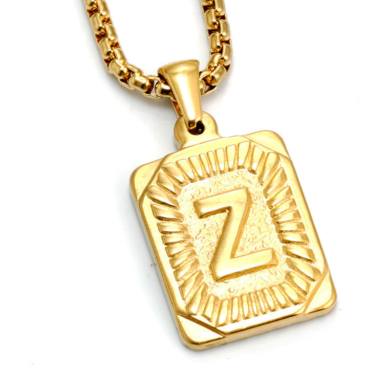 Fashion Men's All-stainless Steel Letter Pendant Gold-plated 18K Titanium Steel Letter Necklace