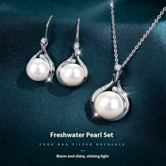 Mother Pearl Necklace Earrings Jewelry Set