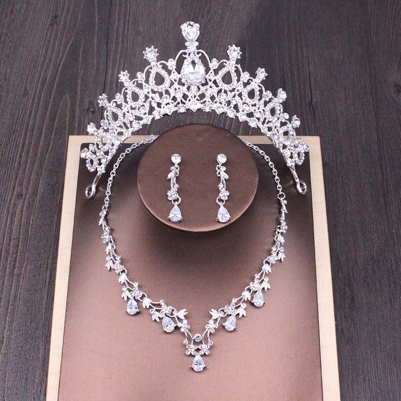 Bridal Rhinestone Crown & Necklace Wedding Set