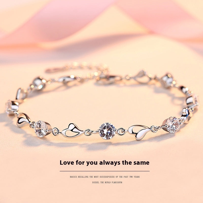 S999 Pure Silver Love Heart  Mori Style  Bracelet