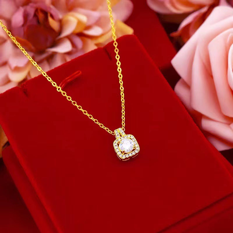 Fashion Jewelry Set Zircon Gem Pendant Chain Choker Necklace For Women Gold Color Stud Earring Statement Wedding Ring