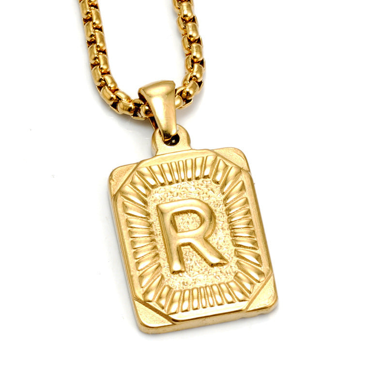 Fashion Men's All-stainless Steel Letter Pendant Gold-plated 18K Titanium Steel Letter Necklace