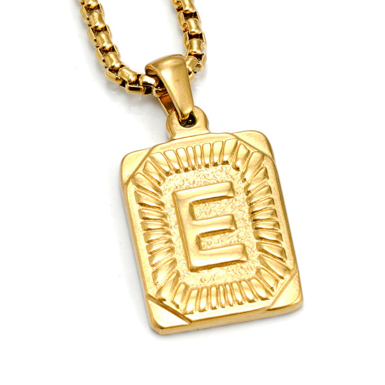 Fashion Men's All-stainless Steel Letter Pendant Gold-plated 18K Titanium Steel Letter Necklace