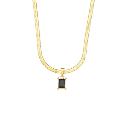 Stainless Steel 18K Gold Chain Square Diamond Pendant Necklace