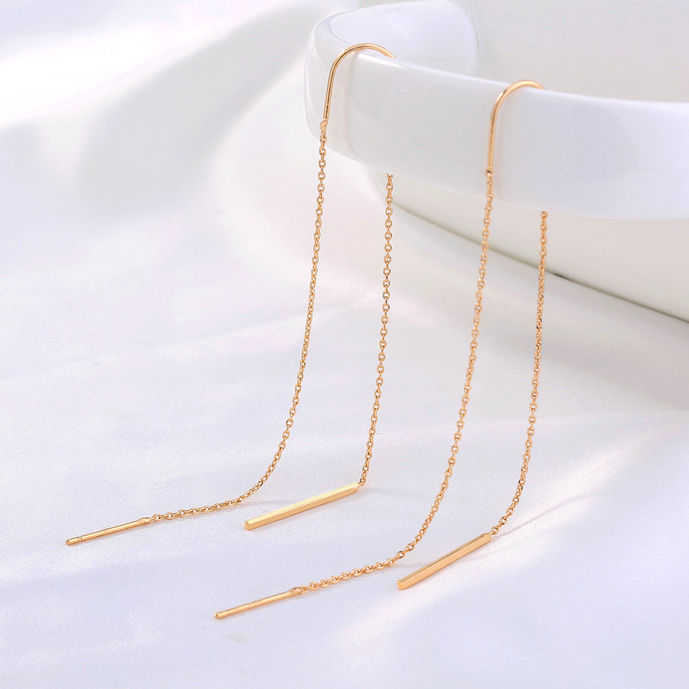 Gold Copper Rod Tassel Long Earrings