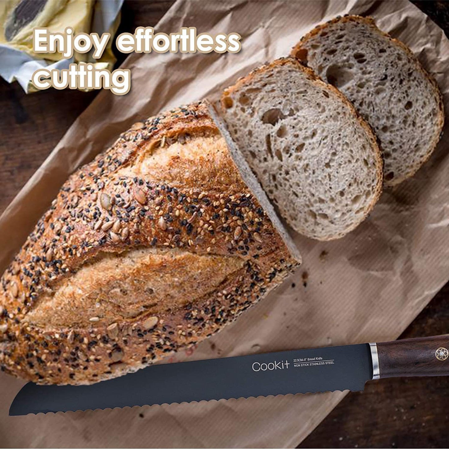 Bread Knife 9 Inch Serrated Non Stick Coating Stainless Steel With Upscale  Wood Handle Bread Knife Birthday Bread Cake Knife With Gift Box