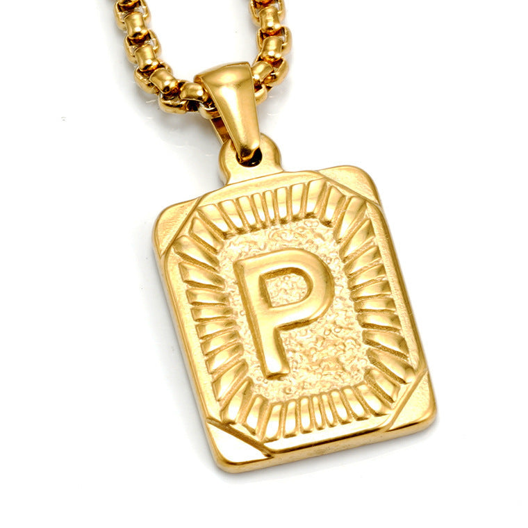 Fashion Men's All-stainless Steel Letter Pendant Gold-plated 18K Titanium Steel Letter Necklace