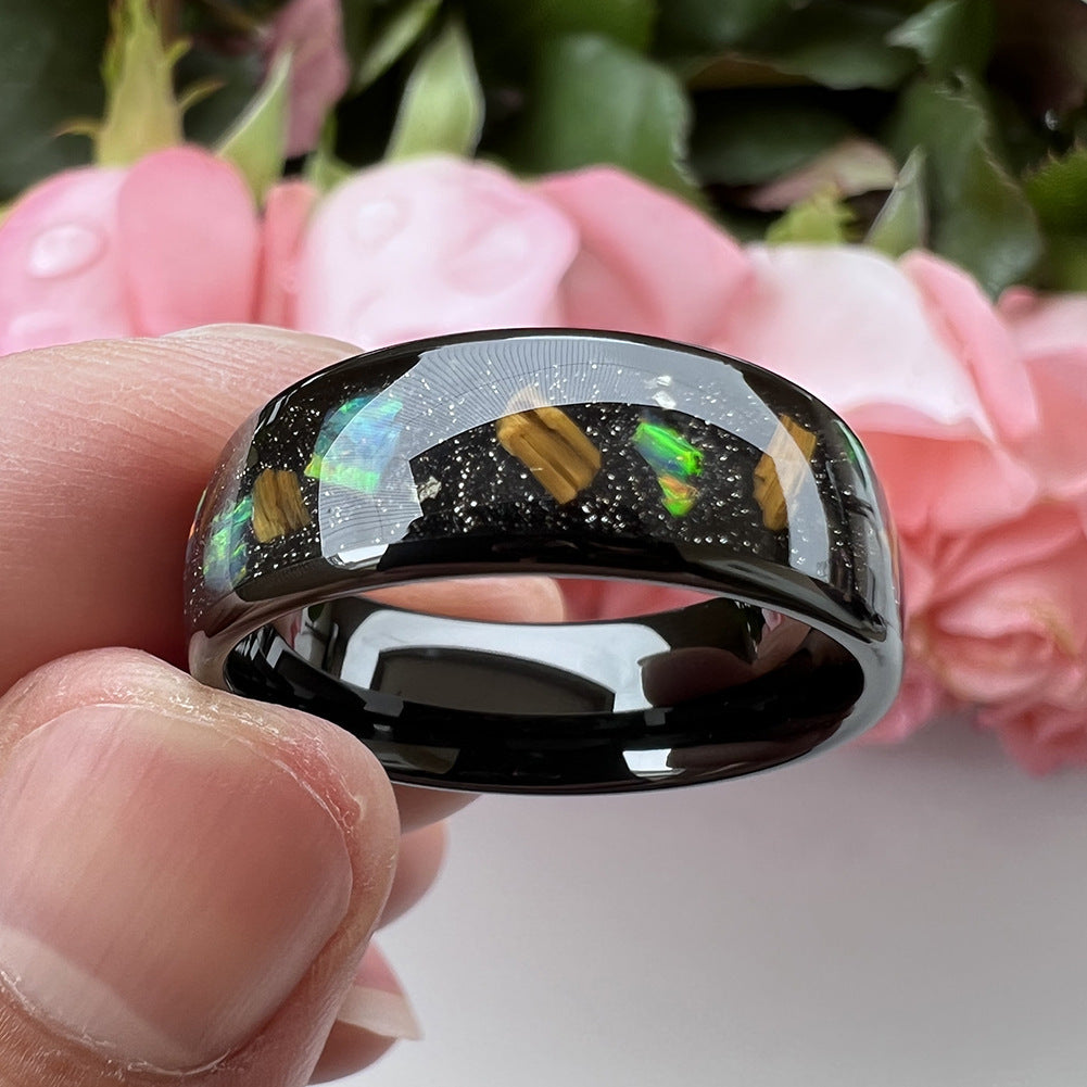 Inlaid Galaxy Opal Tungsten Steel Ring Unisex