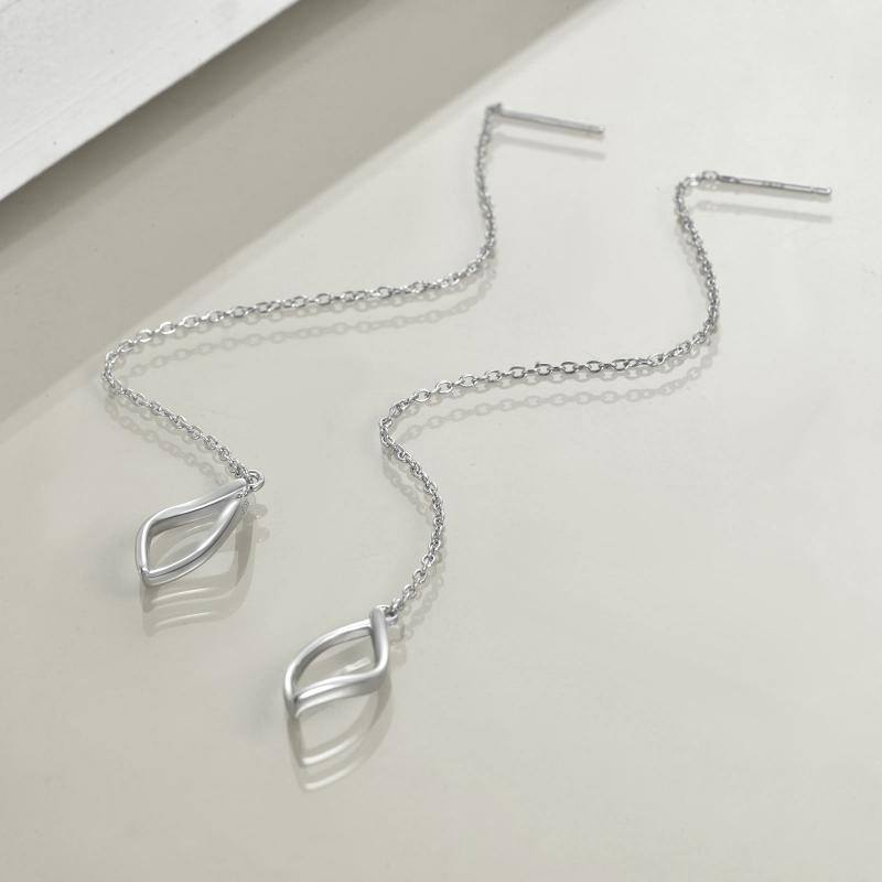 925 Sterling Silver Threader Long Chains Twist Wave Earrings