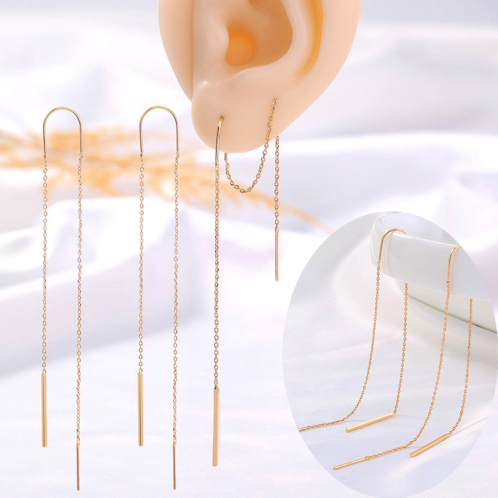 Gold Copper Rod Tassel Long Earrings