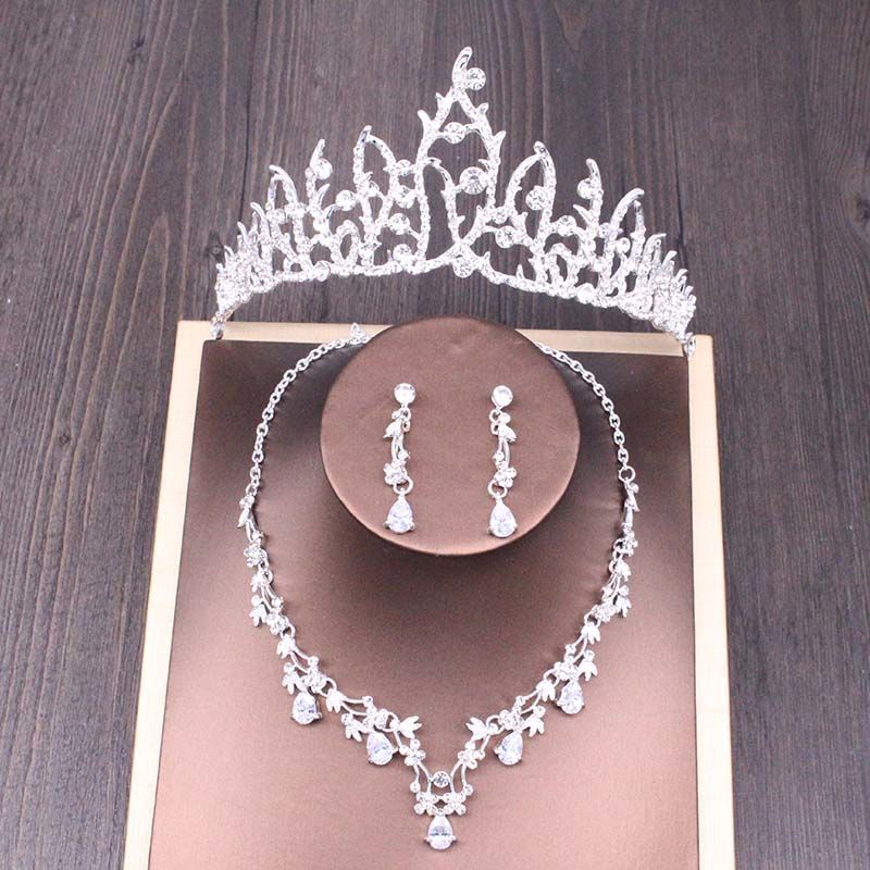 Bridal Rhinestone Crown & Necklace Wedding Set