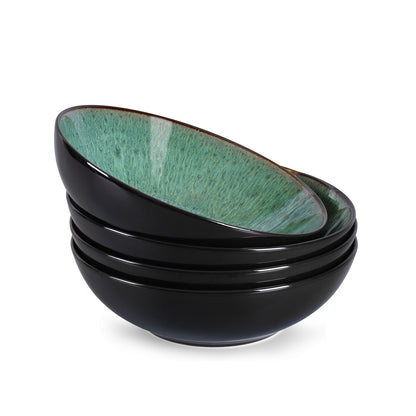 Creative Western  Kiln Change Peacock Green Bowl 30oz Bowl Set Of 4 For Cereal , Pasta, Soup, Dessert, Serving Dishwasher, Microwave And Oven