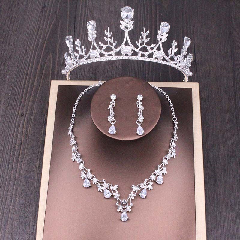 Bridal Rhinestone Crown & Necklace Wedding Set