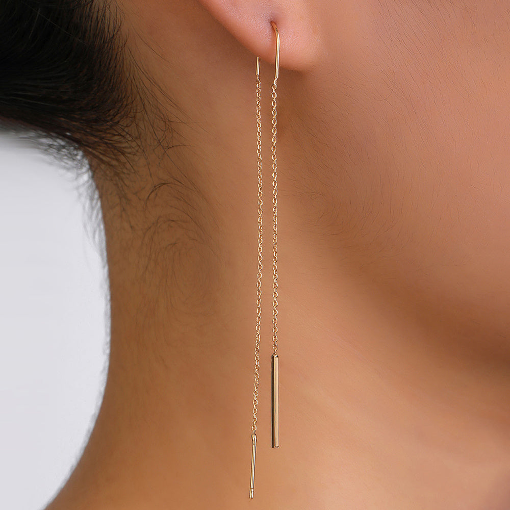 Gold Copper Rod Tassel Long Earrings