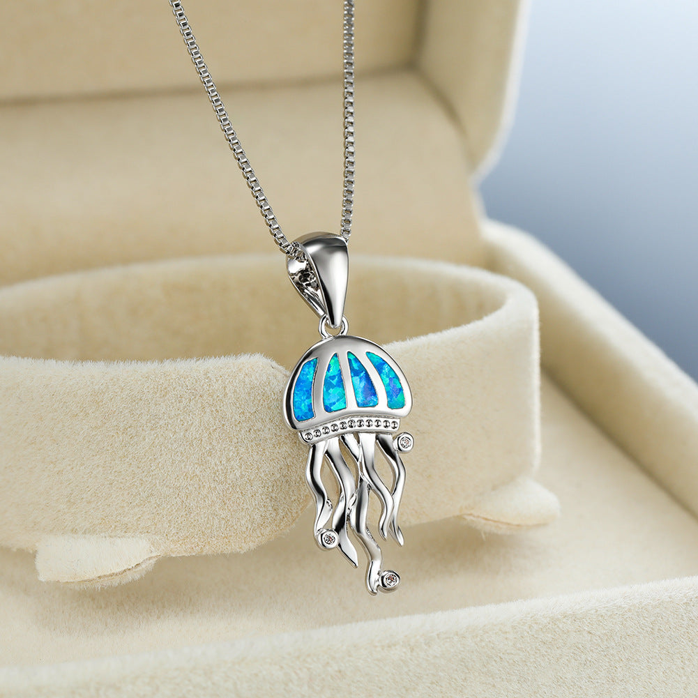 Blue and Silver Color Jellyfish Necklace @ElocDupree