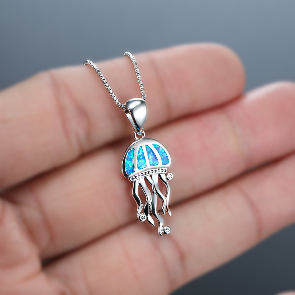 Blue and Silver Color Jellyfish Necklace @ElocDupree