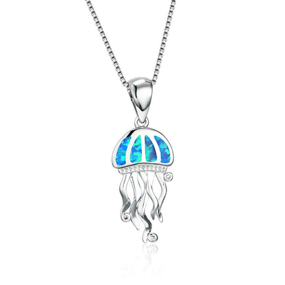 Blue and Silver Color Jellyfish Necklace @ElocDupree