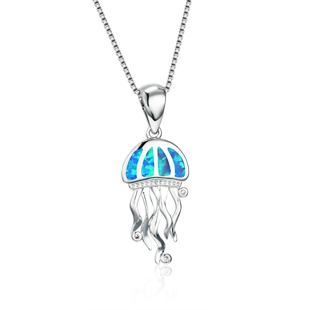 Blue and Silver Color Jellyfish Necklace @ElocDupree