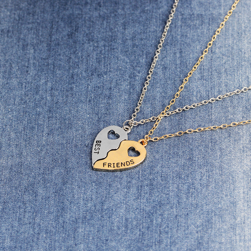 Hollow Heart-shaped Gold and Silver Stitching Clavicle Chain Pendant