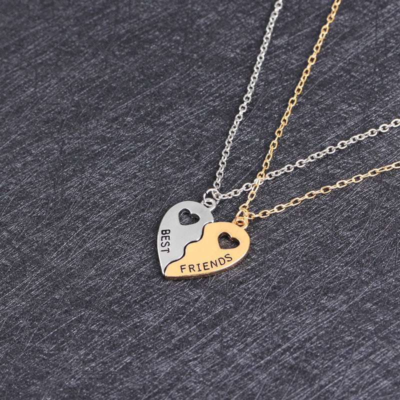 Hollow Heart-shaped Gold and Silver Stitching Clavicle Chain Pendant