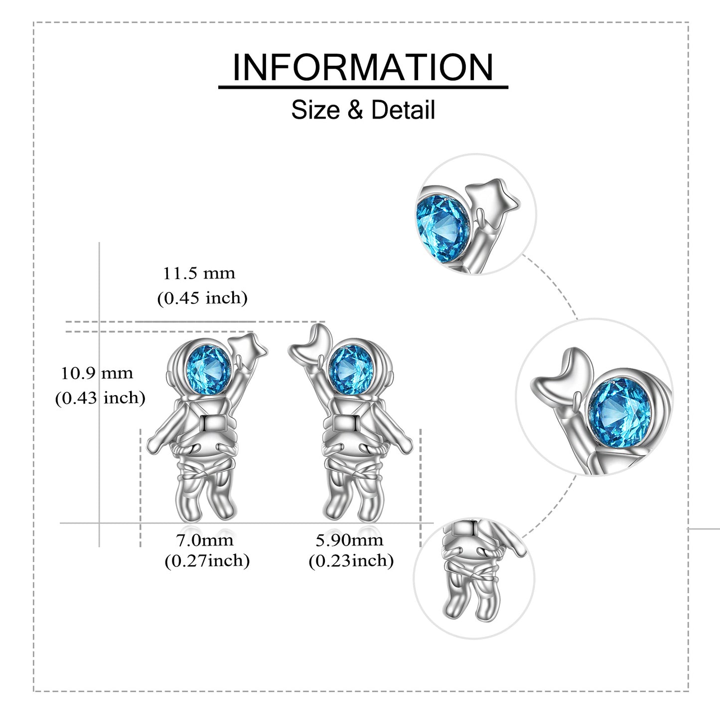 Astronaut STERLING SILVER Zircon Stud Earrings @ElocDupree