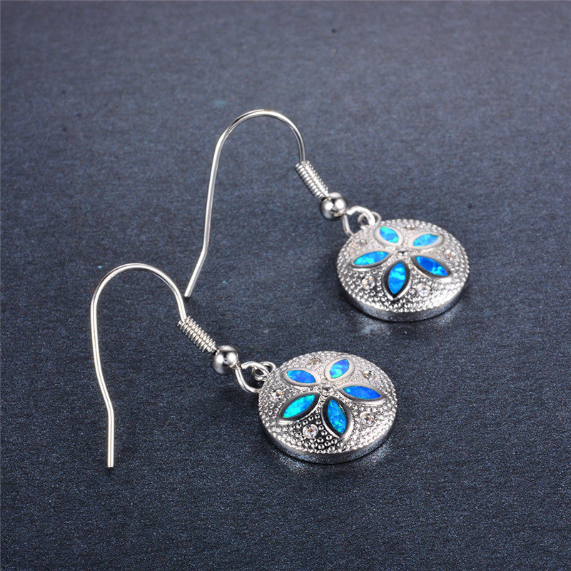 Sterling Silver Opal Sand Dollar Dangle Earrings