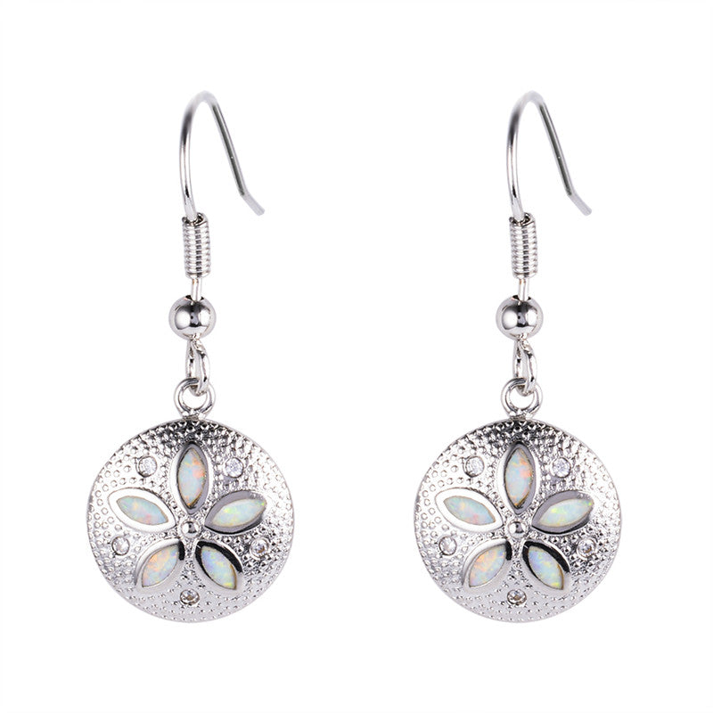 Sterling Silver Opal Sand Dollar Dangle Earrings