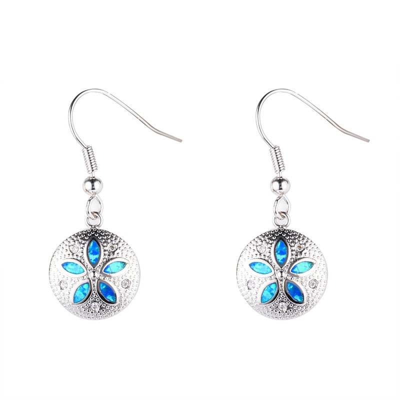 Sterling Silver Opal Sand Dollar Dangle Earrings