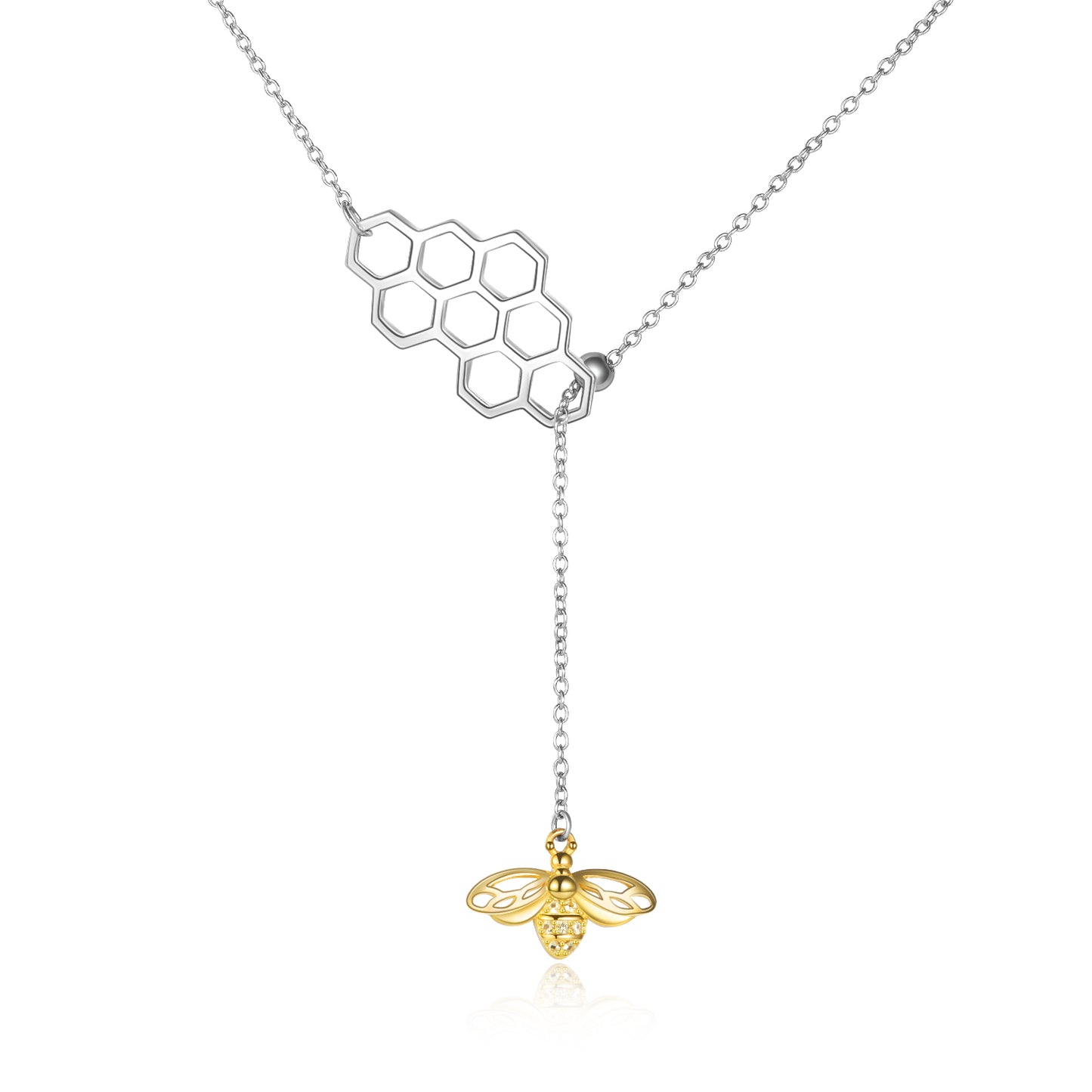 Honey Bee with Honeycomb Sterling Silver Gold-Plated Pendant Necklace @ElocDupree