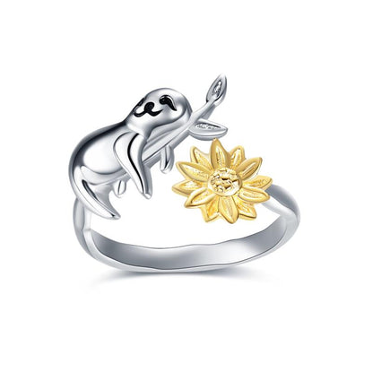 Sloth & Sunflower 925 Sterling Silver Ring