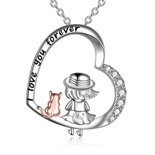 Sterling Silver Cat Lady Gifts for Women Cat Lovers Themed Necklace Gifts for Girls