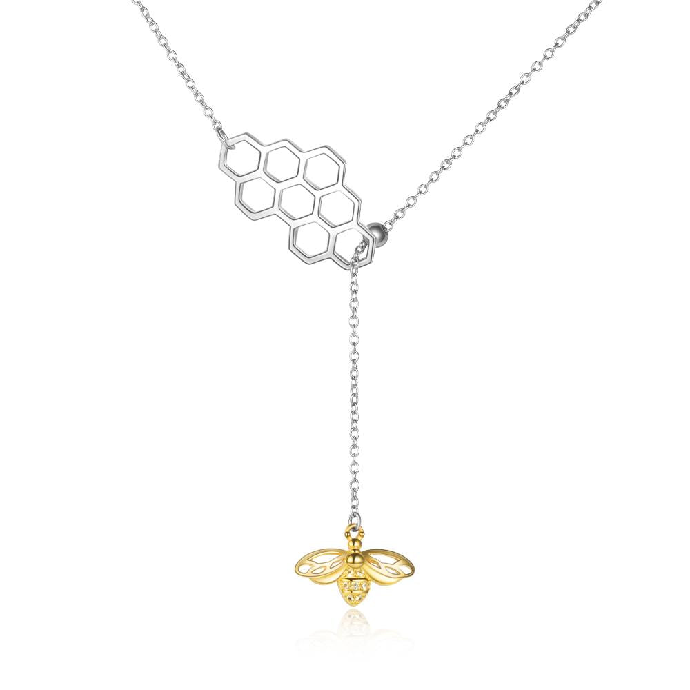 Honey Bee with Honeycomb Sterling Silver Gold-Plated Pendant Necklace @ElocDupree