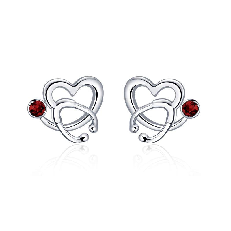 Nurse Earrings Sterling Silver Stethoscope Earrings Simulated Birthstone Studs Earrings with Crystal Jewelry Gifts For Nurse Doctor