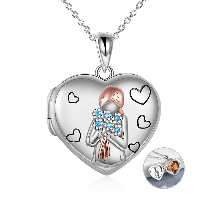 Sterling Silver Forget-me-not Heart Locket That Holds Pictures Memory Locket Necklace