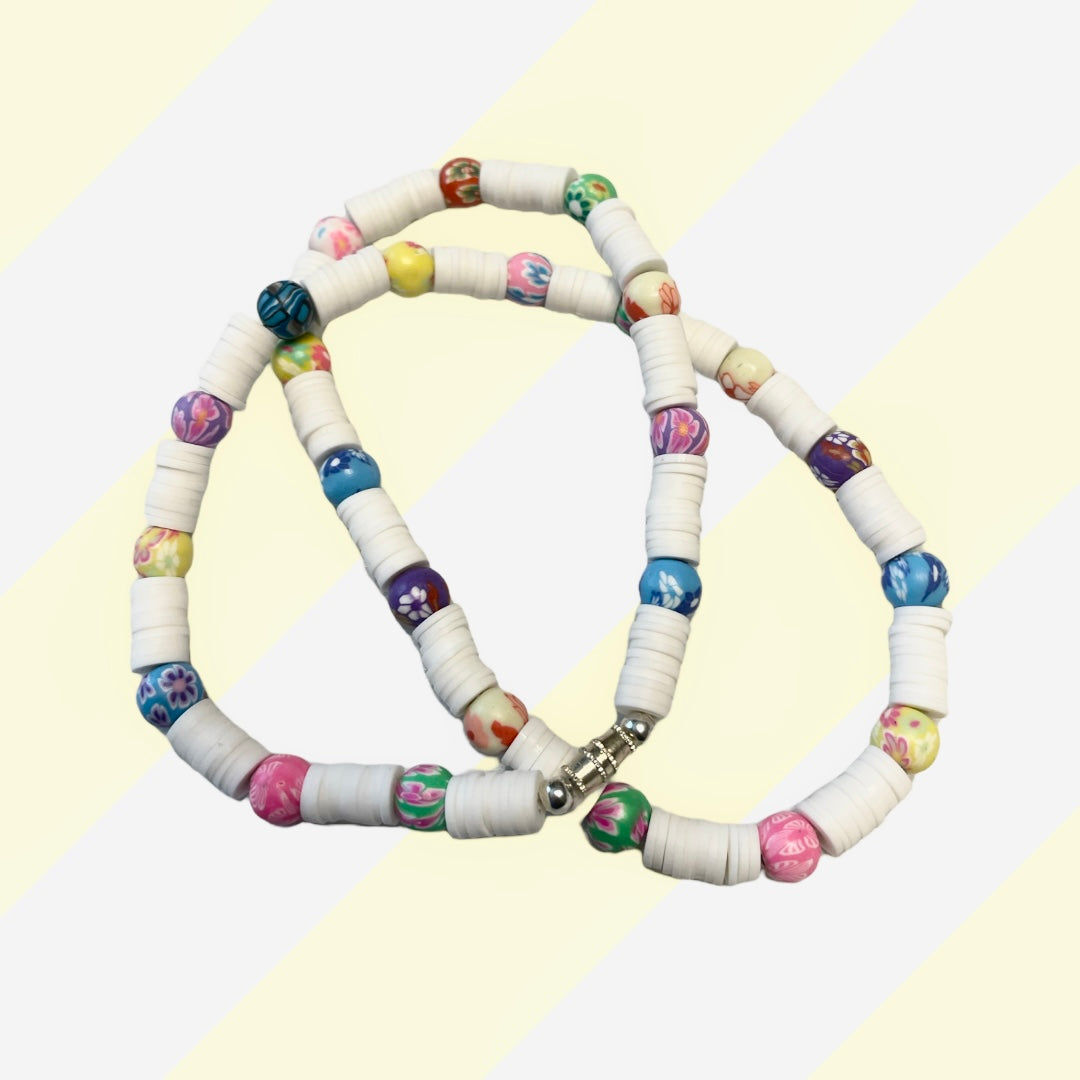 Ethnic Style White with Multicolored Beads Handmade Necklace